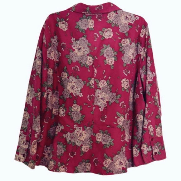 Papagallo Blouse Long Sleeve Burgundy Print 2X - Picture 4 of 16